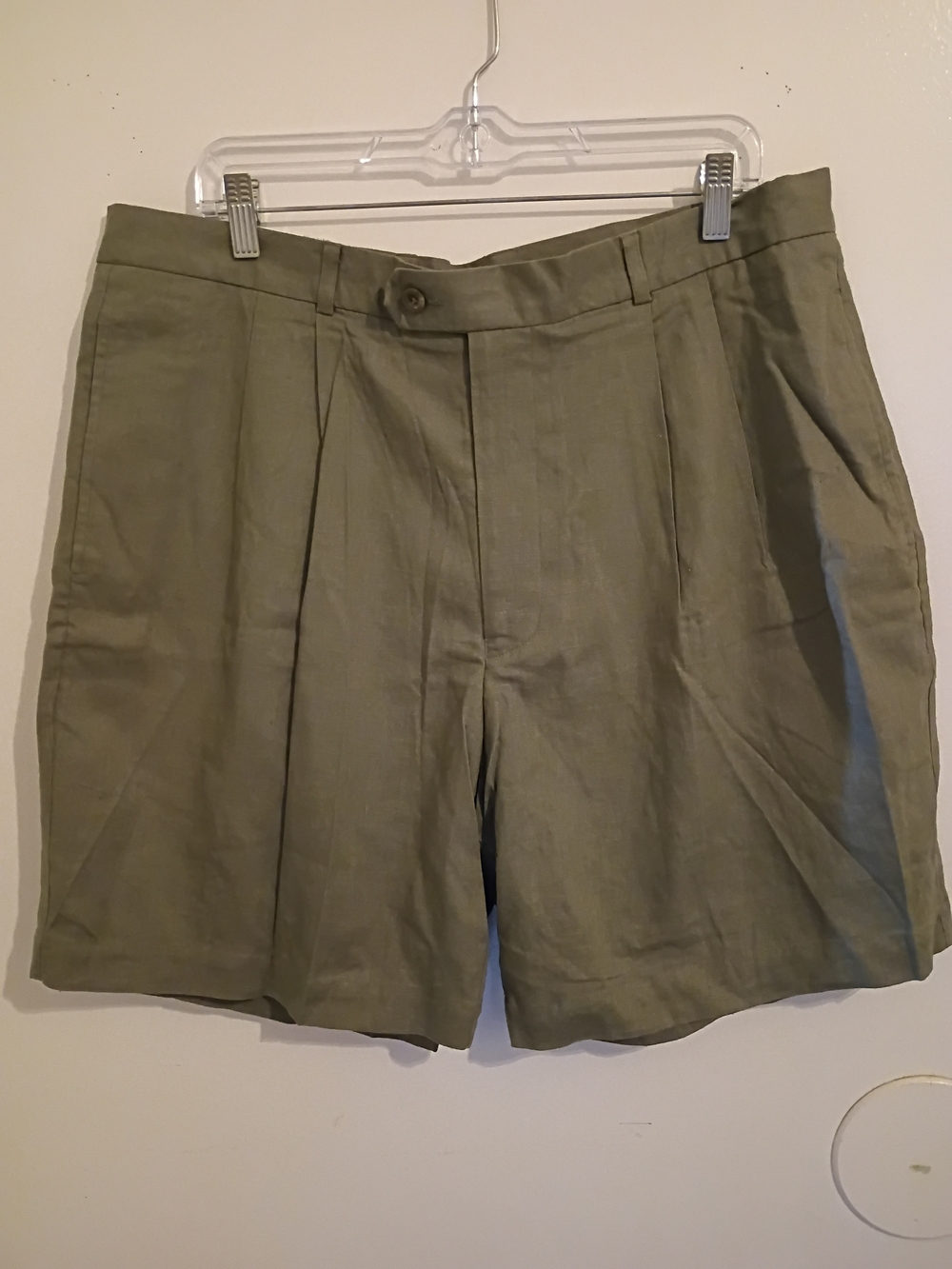 Perry Ellis Men's Olive Green Pleated Shorts Linen Blend Sz 38 NWT